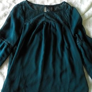 Stunning Dark Turquoise Bell Sleeve Blouse
